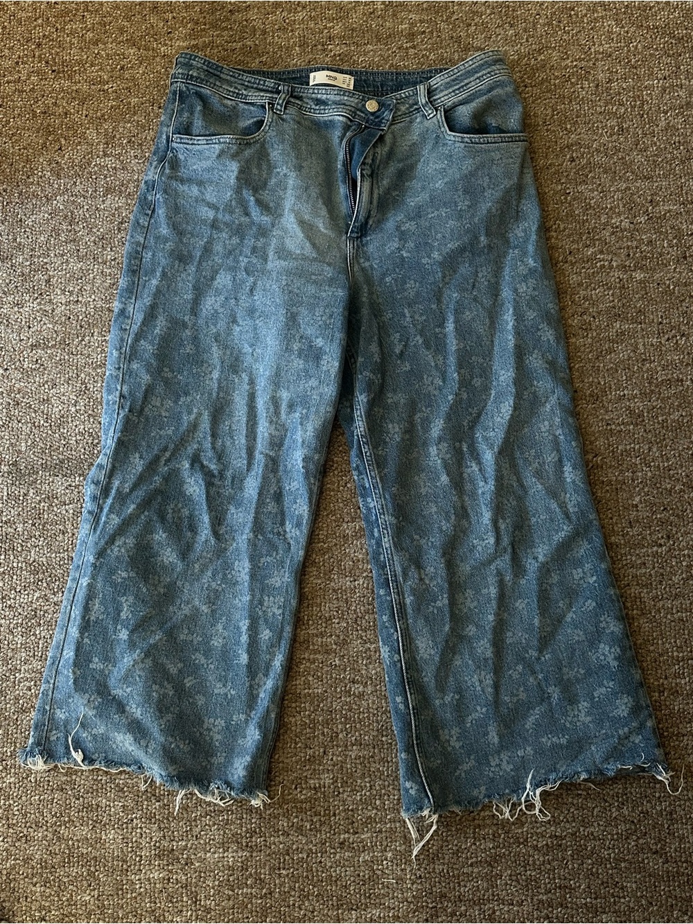 Mango Floral Print Wide-Leg Denim Jeans